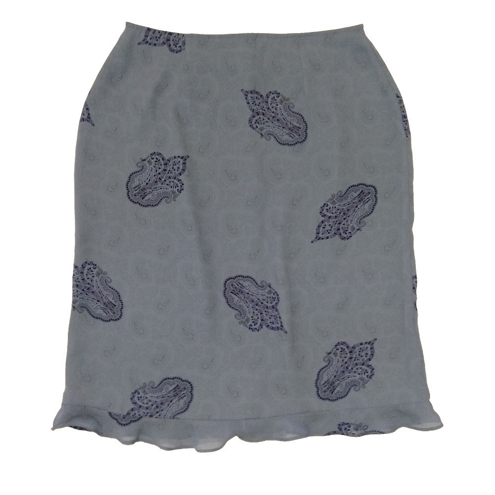 Vintage 90s Midi Skirt Size 10 Gray Paisley Print Whimsygoth Chiffon Flutter Hem